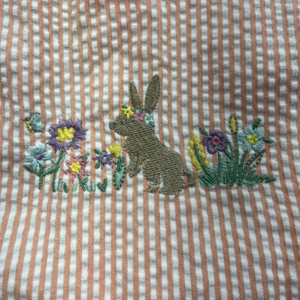 Tullabee Gingham Seersucker Dress Toddler‎ 4T Pink Bunny Embroidery Puff Sleeve
